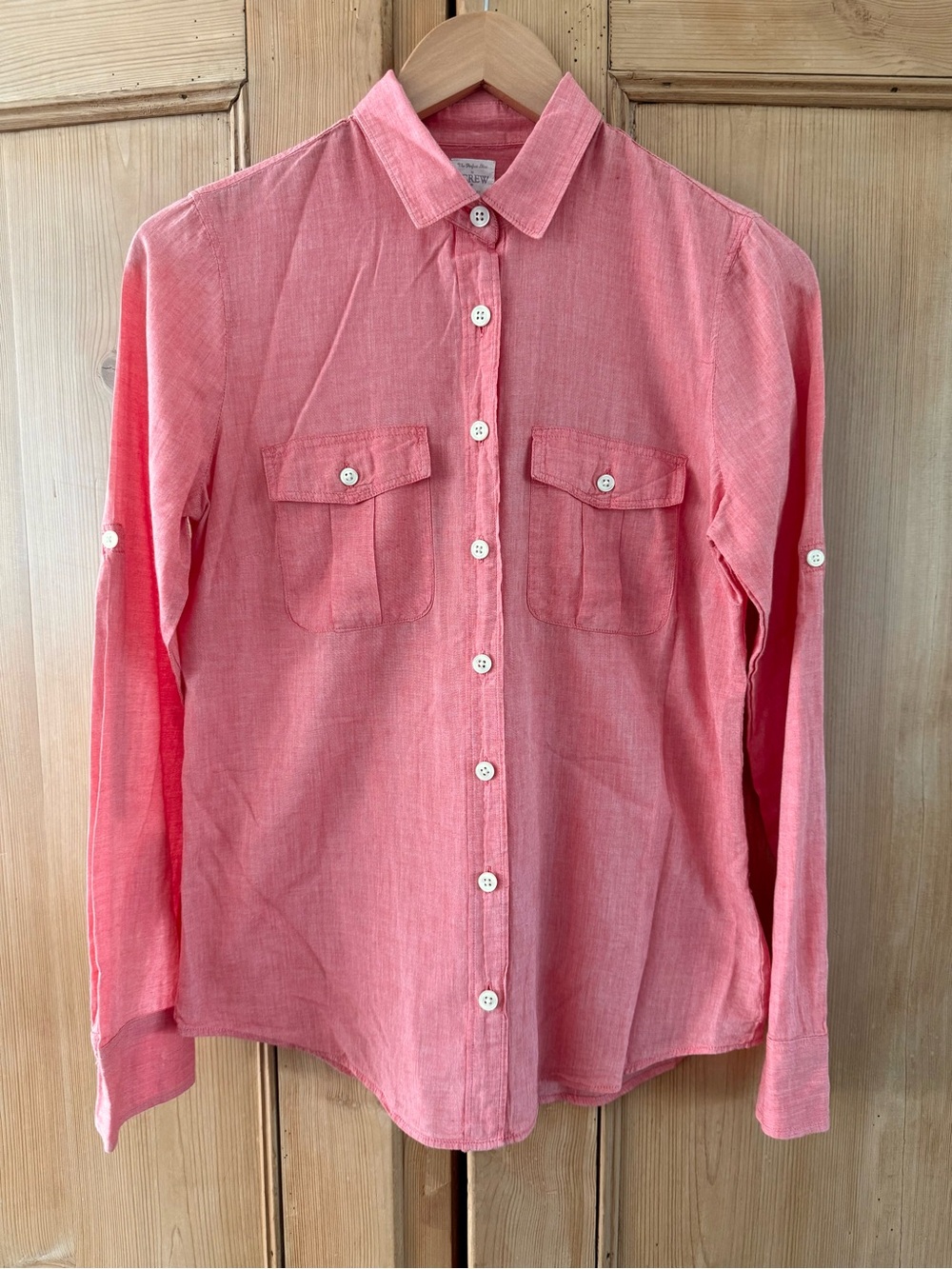 J. Crew The Perfect Short Long-Sleeve Button-Down Shirt S Faded Red